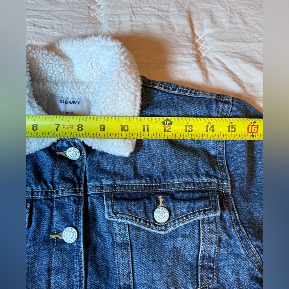 Old Navy Blue Jean Jacket Sherpa Lining Winter Coat size L (10/12) big girls - Picture 7 of 10